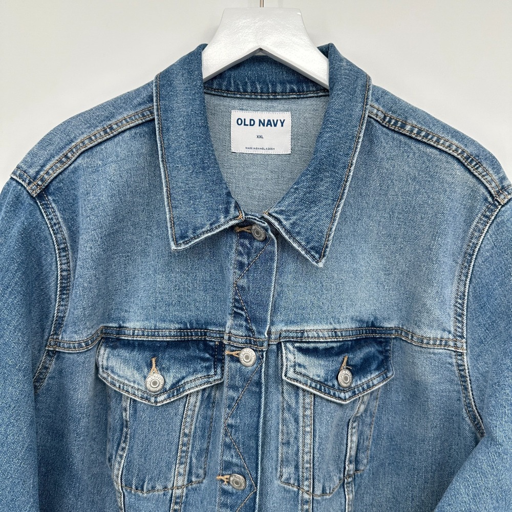 Old‎ Navy Denim Jacket Plus Size XXL Trucker Stretch Jean Pockets Minimalist New - Picture 4 of 13